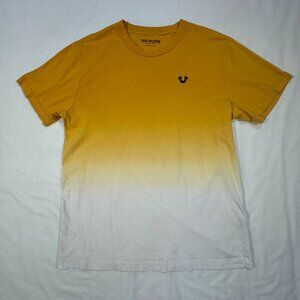 True Religion Shirt Mens Medium Yellow and White with Buddha on Back